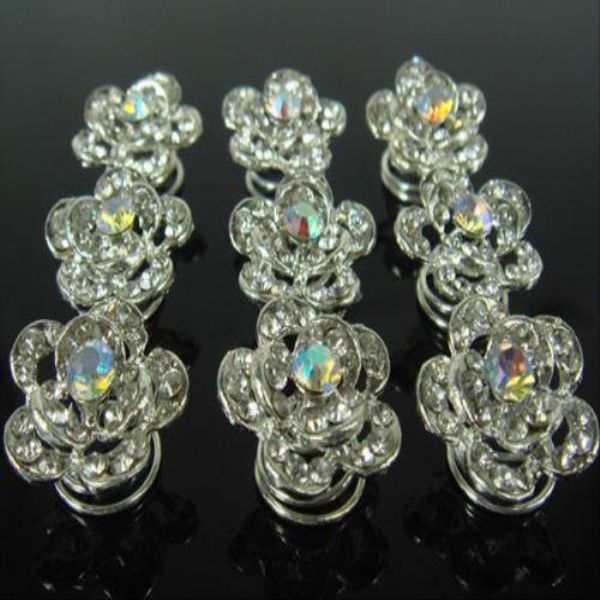 

hair for wedding new crystal spins pin rose flower pins bobby bridal shipping bride prom twists fashion bde2011 hbgew, Golden;silver