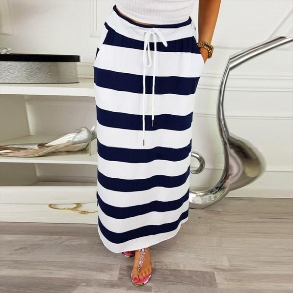 

38 2020 women stripe hight waist maxi long skirt fashion plus size skirts womens harajuku holiday skirt faldas largas mujer, Black