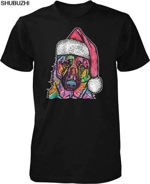 

cotton summer t-shirts for men fashion mens cotton t shirts christmas dog german shepherd dog wearing santa hat men's t-shirt