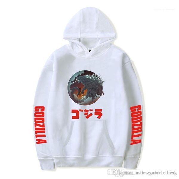 

the monsters long sleeve hooded couples sweatshirts autumn male apparel godzilla print mens hoodies king of, Black