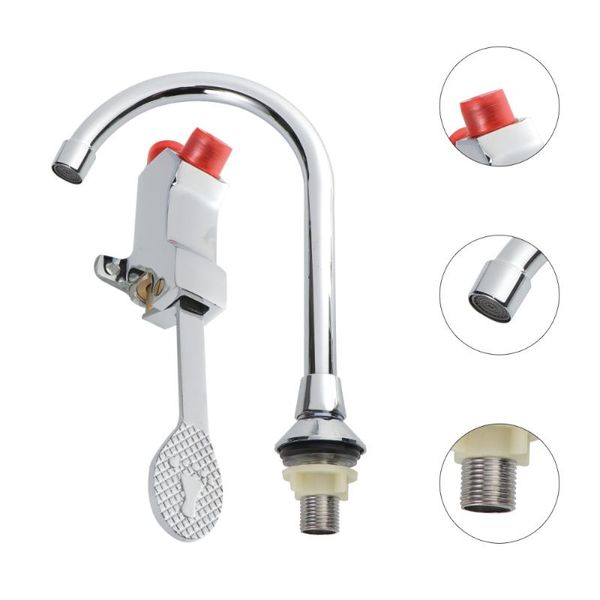 

1 set of foot basin faucet public bathroom foot stand faucet rotary cold (silver