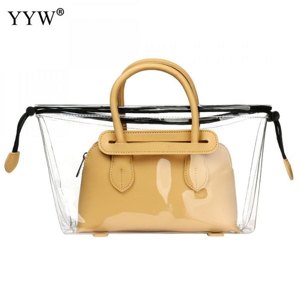 

2piece clear handbags purse fashion waterproof women's handbag handle shoulder bag ladies transparent pvc beach hand bags