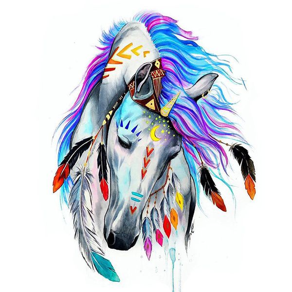 

diy frameless oil canvas paint by numbers- colorful horse diy oil painting kits with paintbrushes