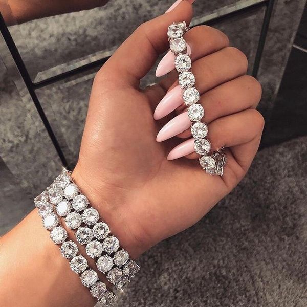 

hip hop vintage jewelry 18k white gold fill platinum plated 8mm round white z cz diamond gemstones tennis bracelet gift, Golden;silver
