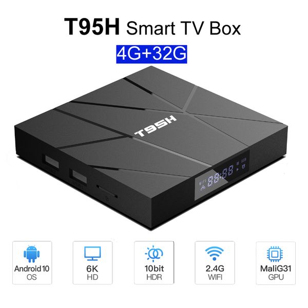 T95H Android 10.0 Smart TV Box 4GB RAM 32GB 64GB ROM Allwinnner H616 2.4G Wi -Fi 6K HD SET Top Box с дистанционным управлением