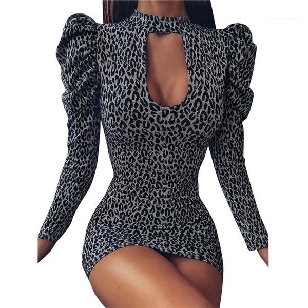 

autumn hollow out half turtle neck long sleeve dresses women bodycon club clothes womens leopard puff sleeve dress woman, Black;gray
