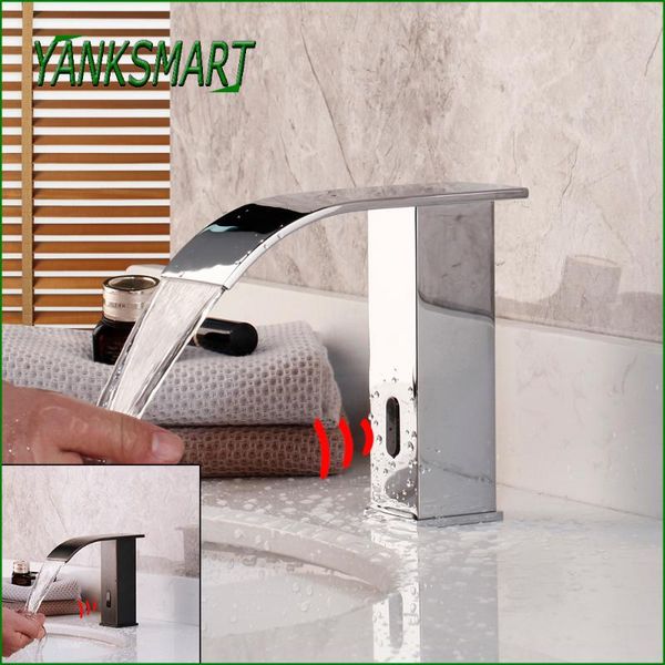 

bathroom sink faucets yanksmart chrome & black touch sensor faucet deck mounted basin waterfall automatic infrared tap mixer