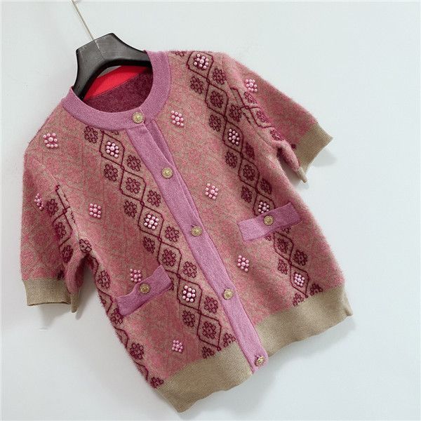 

womens desinger yadies designer knit cardigan ladies brand short sweater ladies mink wool pearl cardigan short garment luxury sweater qu, White