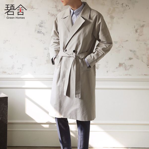 

s-6xlin spring 2020 the men's korean version of loose tie with long style trench coat, Tan;black