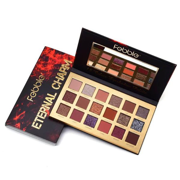 

eye shadow febble brand 18 color eyeshadow shimmer matte glitter big pigmentation dry and wet powder long lasting waterproof makeup