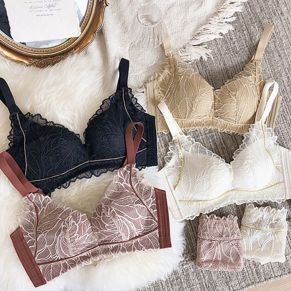 

70-85 ab cup seamless thin thicken floral embroidery push up bra and panty set women lace lingerie adjustable underwear sets, Red;black