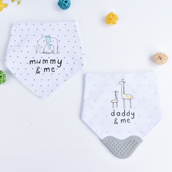 

high-quality infant pure cotton gutta-percha triangular scarf rice bib two pieces of packing, Slivery;white