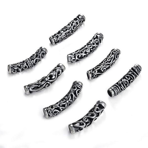 

3pcs stainless steel long tube slide charms slider spacer beads fit 6mm round leather diy mens bracelet jewelry making supplies