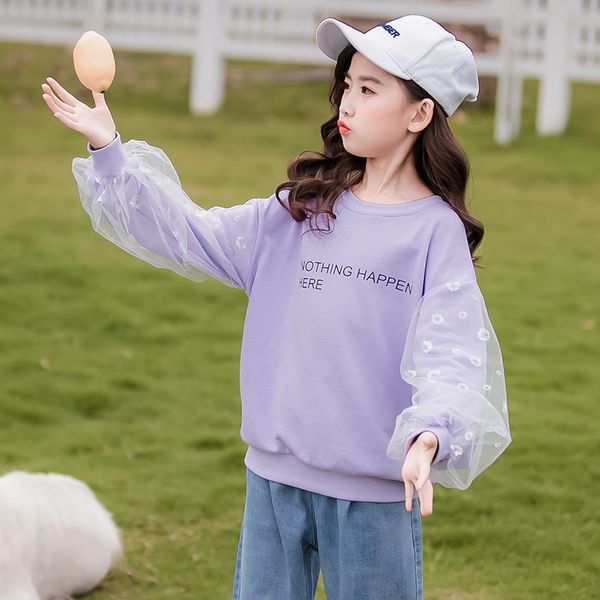 

2020 teenager baby girls sweatshirts autumn children hoodies letters printed long sleeve cotton sweatshirts kids t-shirt clothes, Black