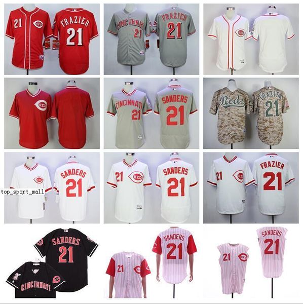 

vintage 21 reggie sanders baseball jersey man stitched red white grey black camo team cool base pullover pinstripe flexbase 1976 1990 retire, Blue;black