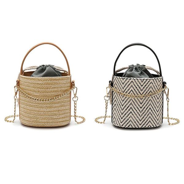 

women straw handbag tote summer holiday woven bucket bag leisure chain shoulder bag crossbody