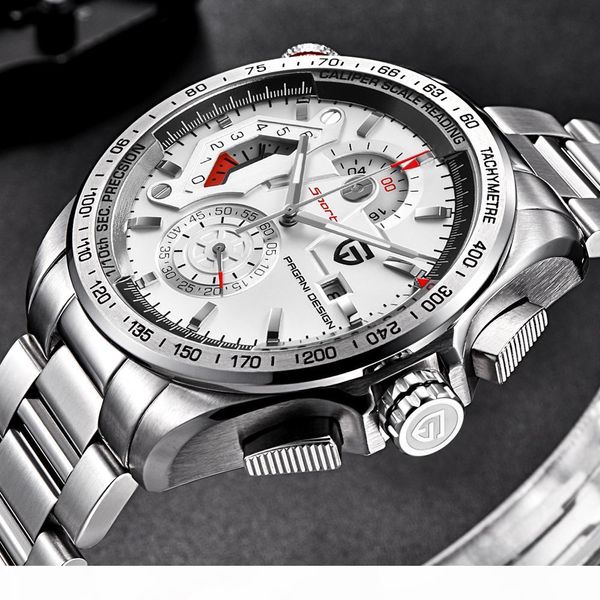 

pagani design chronograph sport watches men fashion quartz full stainless steel dive watch clock relogio masculino, Slivery;brown