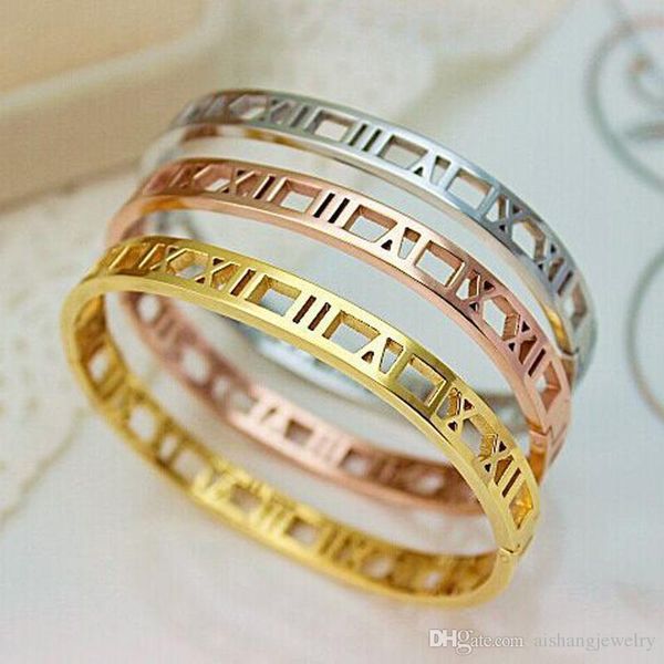 

pb29 2018 new fashion rome figures gold plate titanium silver rose gold three colors bangle for gifts ing, Black