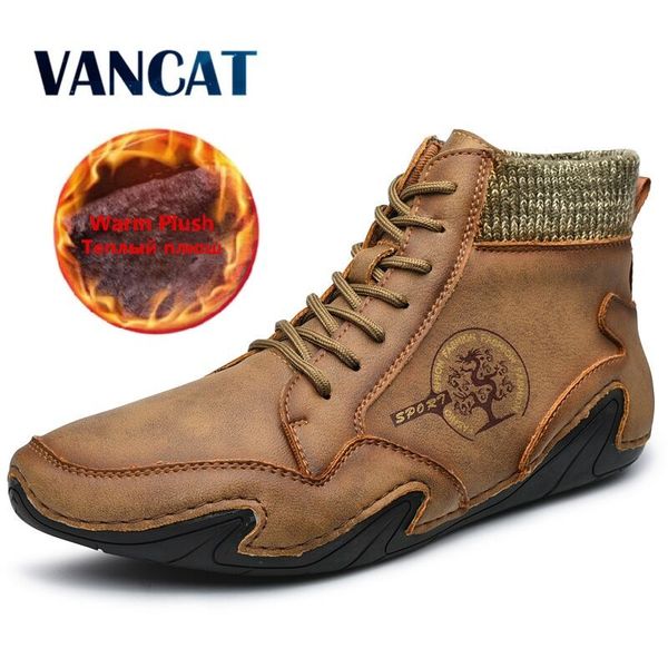 

brand winter men snow boots leather man ankle boots warm fur winter men fashion autumn men's shoes size 38-48, Black