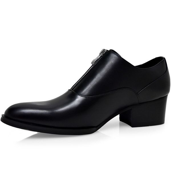 

black business casual round toe genuine leather boots men 2020 designer zipper high heel dress shoes fashion spring work shoes