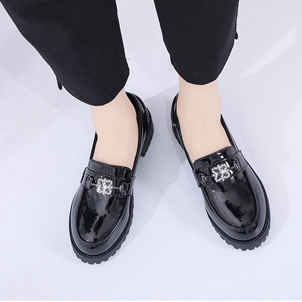 

patent leather low heels pumps fashion autumn casual shoes ladies crystal footwear female loafers new dropshipping women shoes, Black