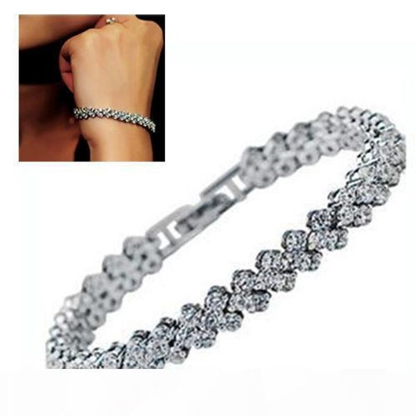 

luxury designer jewelry women bracelets plated sterling silver round luxury crystal cut cubic zirconia tennis bracelet, Golden;silver