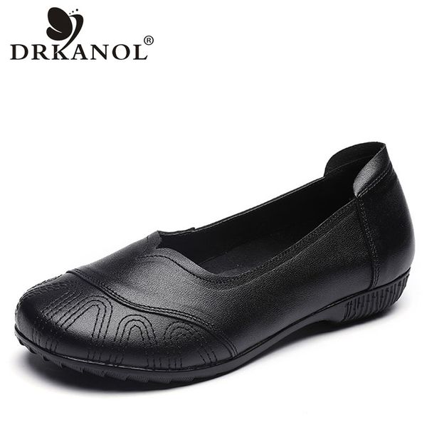 

drkanol fashion women flat shoes shallow round toe genuine leather slip on loafers female comfortable flats casual shoes h898, Black