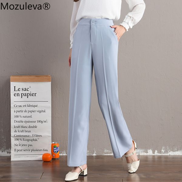 

mozuleva 2020 autumn winter women pants straight high waist loose formal office lady korean style casual long pants p1913, Black;white