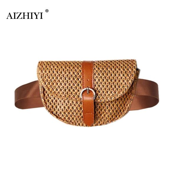

women straw waist chest bag fanny pack weave packs small holiday beach shoulder bag pouch women's waistband waist bolso