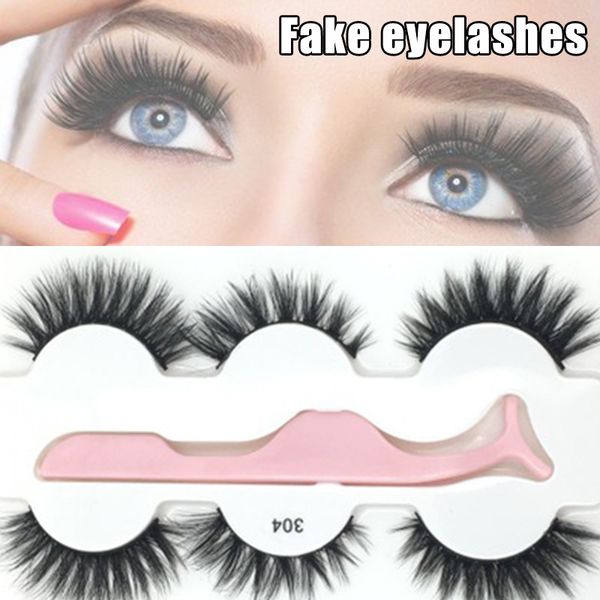 

3d fake eyelashes long nature fluffy volume crisscross wispies soft false lashes 3 pairs/set with tweezers wh998