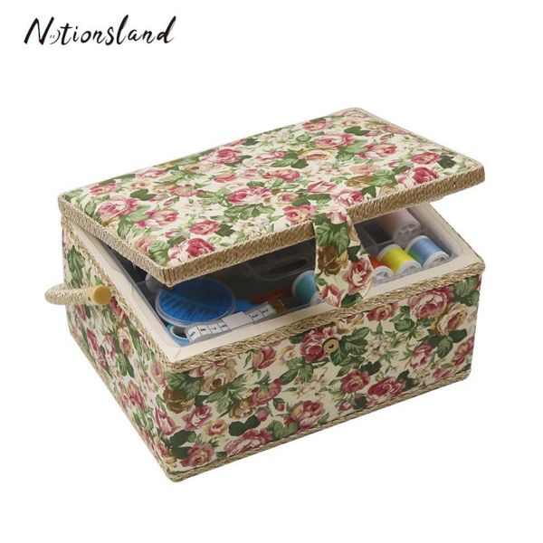 

sewing tools wood fabric covered crafts sewing storage box multi-function kit organizer christmas gift for mom, Black