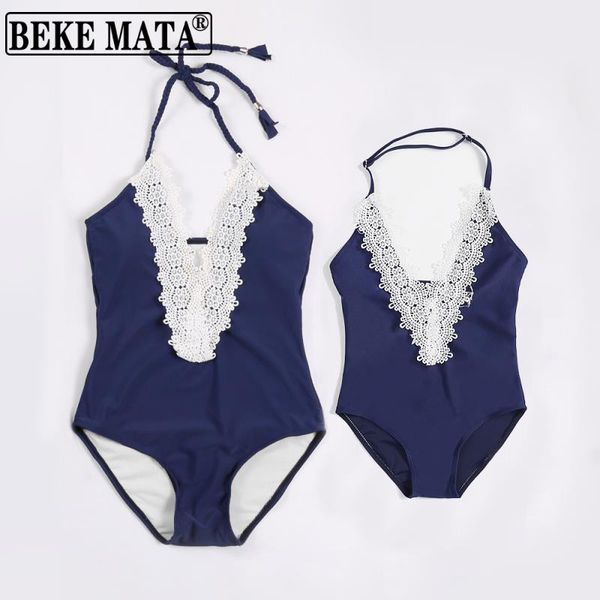 

mother daughter swimwear 2020 summer lace mommy and me clothes family swimsuit mom and girl bikini set family matching clothes, Blue
