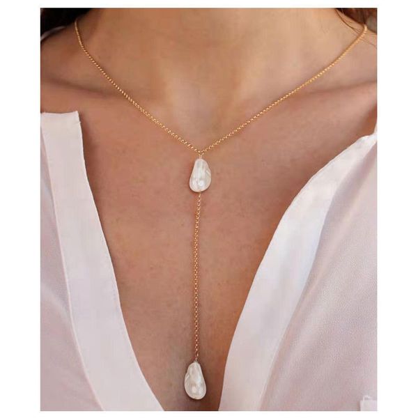 

нерегулярное пресноводной формы жемчужина кулон колье золотое ожерелье, Golden;silver