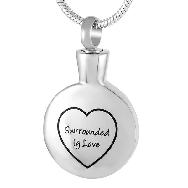 

ijd9301 stainless steel i am here watching over you circle heart necklace memorial for ashes urn keepsake pendant jewelry, Silver