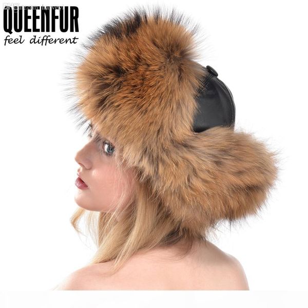 

wholesale-queenfur 2016 winter genuine fox fur hat real raccoon fur bomber hat with nature leather crown thick warm fur cap, Blue;gray