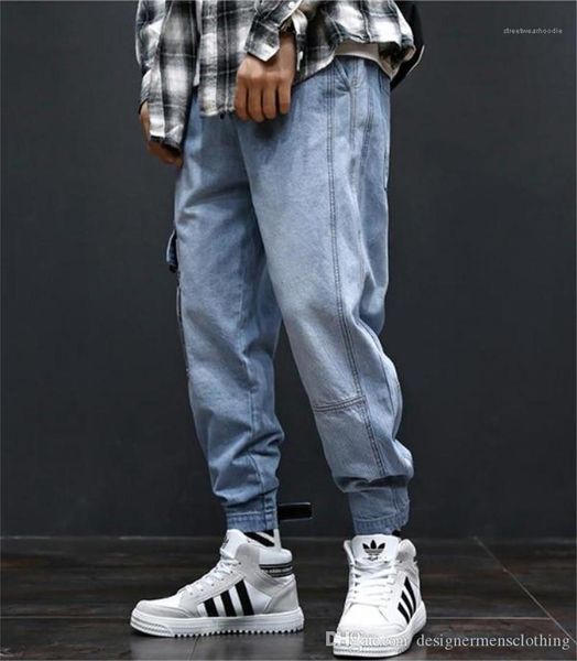 

blue mens jeans fashion long mens cargo pants with pockets hiphop loose light