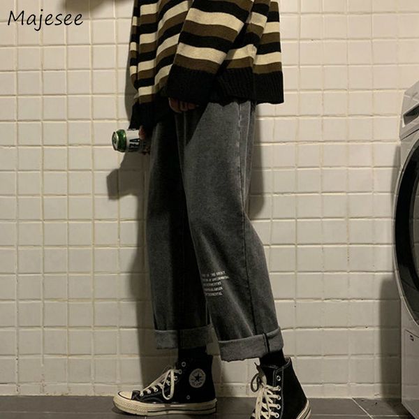 

men jeans big size 2xl loose ankle-length letter printed mens wide leg denim trousers korean style casual harajuku all-match new, Blue