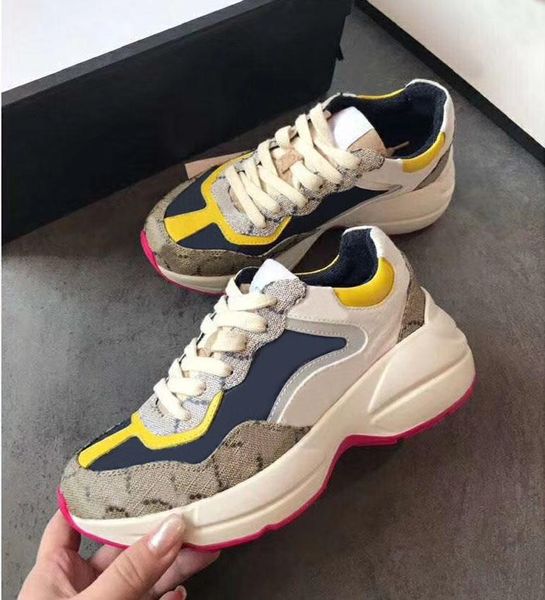 

2020 new fashion designer shoes fashion men s and women s printing couple ebony casual shoes thick soled dad shoes real shoe 0237, Black