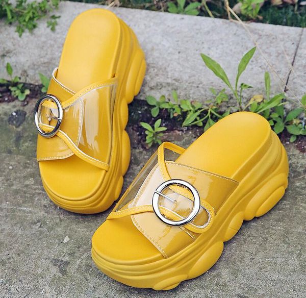

9cm/3.5" height women's slides fashion wedge sandals shoes woman summer women shoes thick bottom flat platform, Black