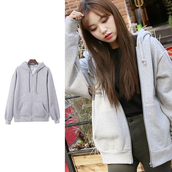 

hoodies sweatshirt sudaderas mujer autumn women brushed korean hoodie loose fashion drawstring zipper long sleeve warm overcoat, Black