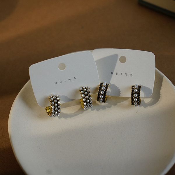 

2020 new fashion vintage japan korean hoop earrings for women girl handmade sweet simulated pearl circle jewelry gifts, Golden;silver