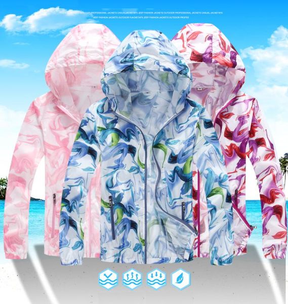 

outdoor gradient print running jackets for women men couple sports jackets hooded cardigan quick dry sun-protective jacket, Blue;black