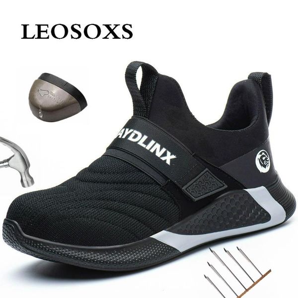 

leoxose men summer breathable boots working steel toe anti construction work sneakers work comfort boots safety protective shoes, Black