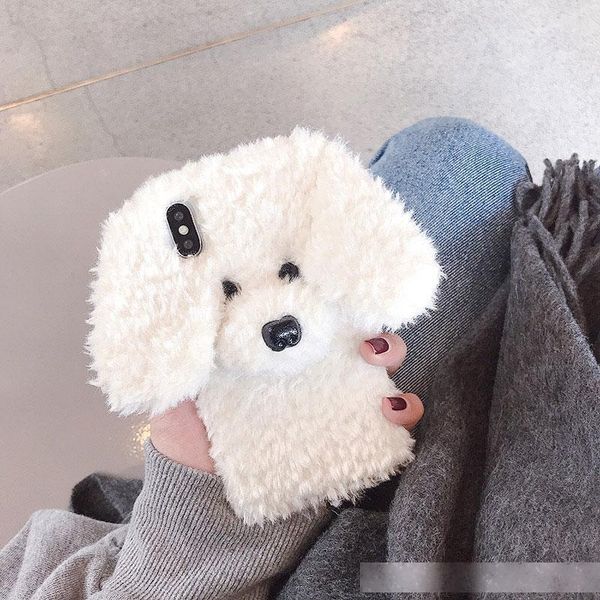 

cute rabbit hair dog cat plush phone case for iphone 11 pro xs max xs xr 8 7 6 6s plus 3d rabbit ears fur fluffy soft back cover yy