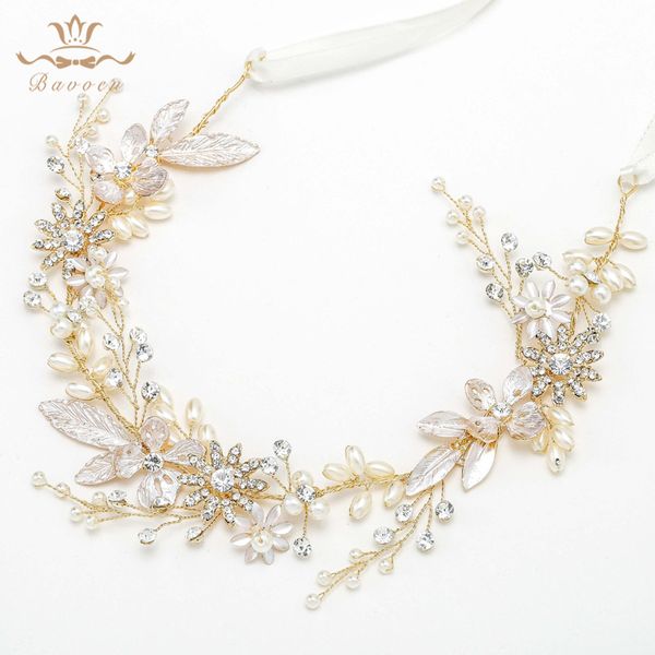 

handmade flower wedding hair accessories bride pearls headbands fashion gold bridal tiaras headpiece for bride, White;golden