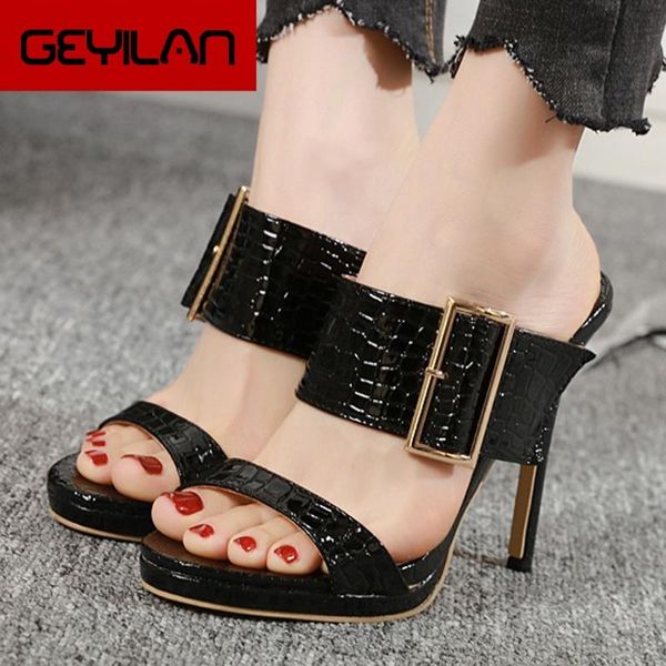 

sandals fashion stiletto high heel for woman thin slip-on buckle shoes casual sandal non-slip platform, Black