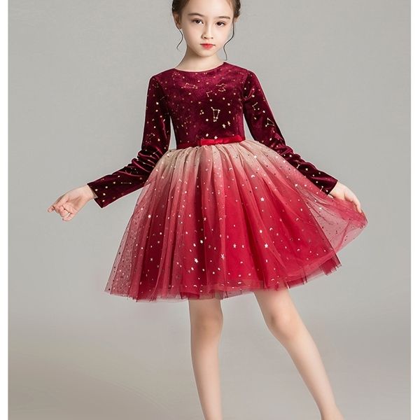 

sequin tulle girl dresses first communion dress for weddings long sleeve party princess clothes little girls pageant dresses 0922, Red;yellow