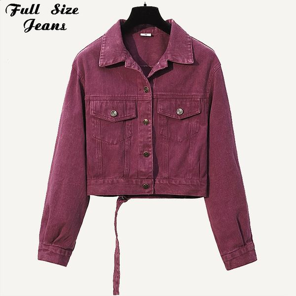 

plus size purple short denim jacket 4xl women vintage bomber jeans jackets female casual basic coat streetwear chaquetas mujer, Black;brown