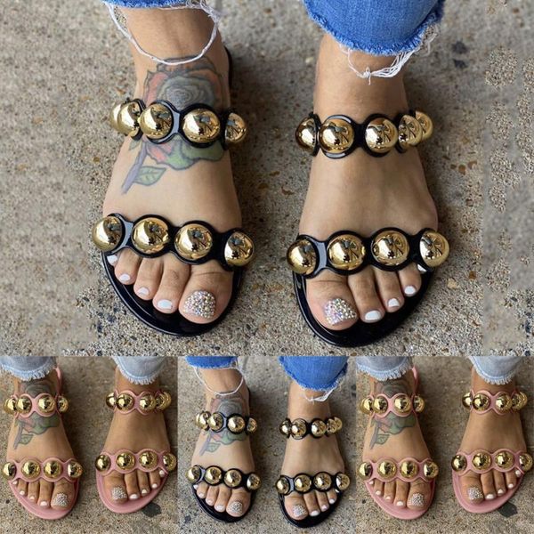 

2020 new fashion women summer sandals women beaded sandals flat heel, Black