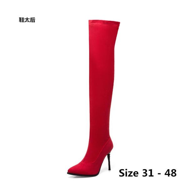 

denim women over the knee boots high heels autumn winter woman shoes women long boots small big size 31 - 48, Black